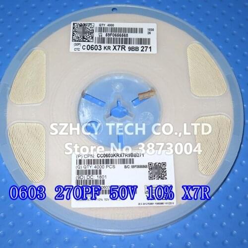 4000Pcs 0603 270PF 50V 10% X7R 0603 271K CC0603KRX7R9BB271 New and origianl