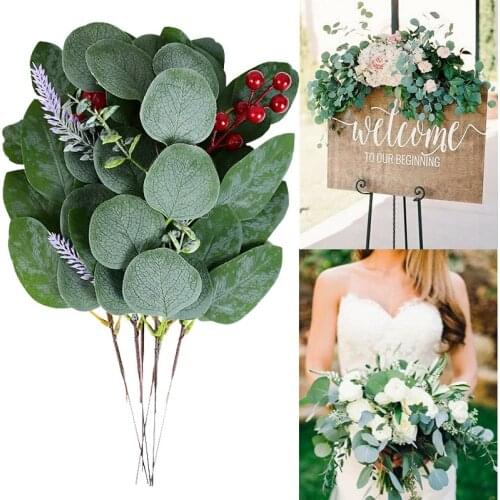 5Pcs Green Eucalyptus Leaves Artificial Leaf for Weddinng Arrangement Bouquet Home Simulation Leaves Foliage Fake Branches