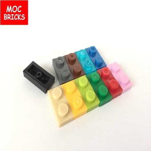 50pcs/lot MOC Bricks Colorful Plate 1x2 bricks Basic fit with 3023 DIY Educational Building Blocks Action Figure Kids gifts