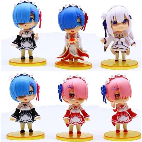 6pcs 10cm Anime Life in a different world from zero PVC Model Maid Subaru Natsuki Emilia Rem Ram Action Figures Kid Gift Toy