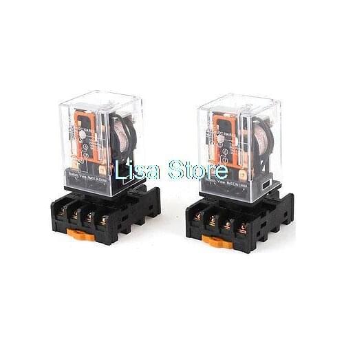AC 220V Coil Voltage 8 Pin DPDT Electromagnetic Power Relay 2 Pcs with Base
