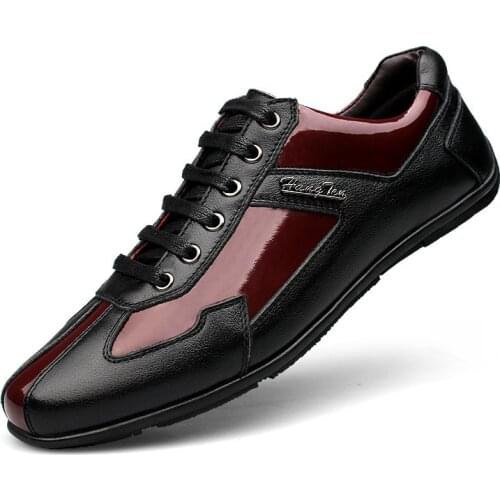 Brand Fashion Genuine Leather Men Shoes, High Quality Black Red Men Casual Shoes, Fashion Flat Shoes Big Size:36-48