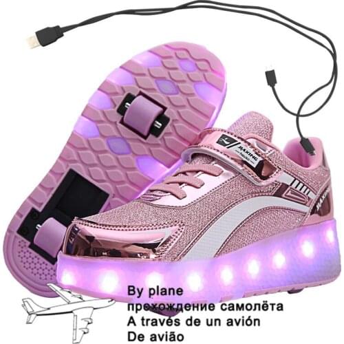 Size 29-40 Roller Sneakers for Kids Boys LED Light Up Shoes with Double Wheels USB Charging Skate Shoes for Children Boys Girls