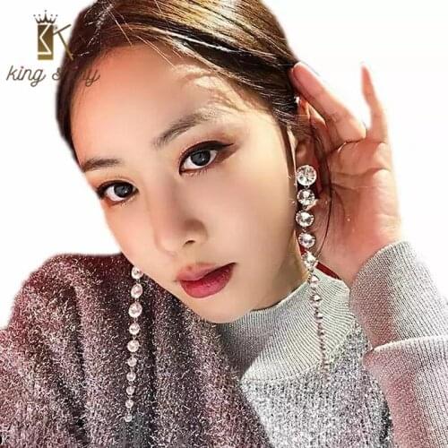 Luxurious Colorful Crystal Long Dangle Earrings Elegant Sparkly Geometric Stone Statement Earrings Girls Party Wedding Jewellry