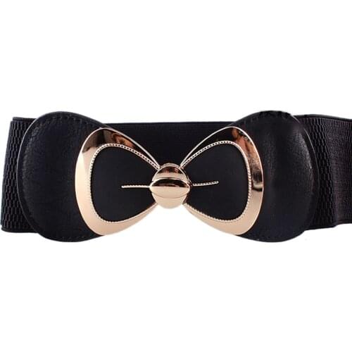 &40 Women Belt Fashion Bowknot Buckle Waistband Vintage Wide Waist Belts for Women Elastic Stretch Waist Belt ceinture femme