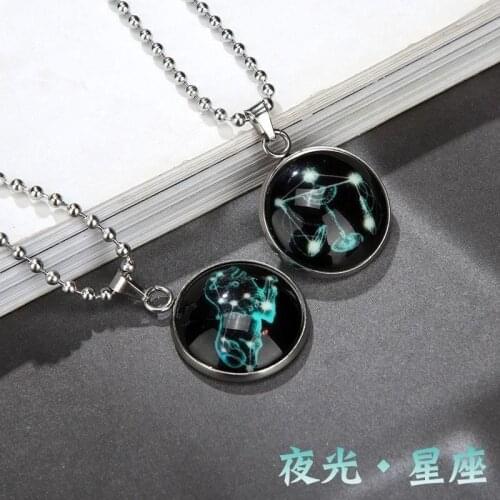 Twelve Constellation Necklace Men and Women Fashion Trend Luminous Pendant Cool Japanese and Korean Style Pendant