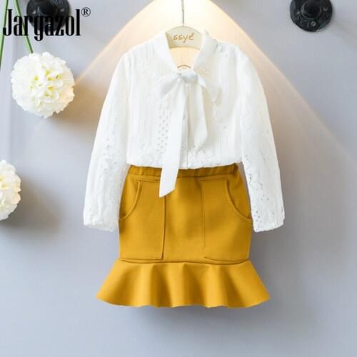 Childrens clothes set elegant baby girl white blouse shirt & pencil skirt set for kids girl 3-7years old kid garment wholesale