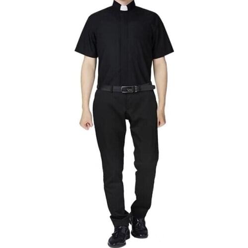 Christian Unisex Pastor Pasteur suit clothing short long sleeve shirt in Church christiany souvenirs