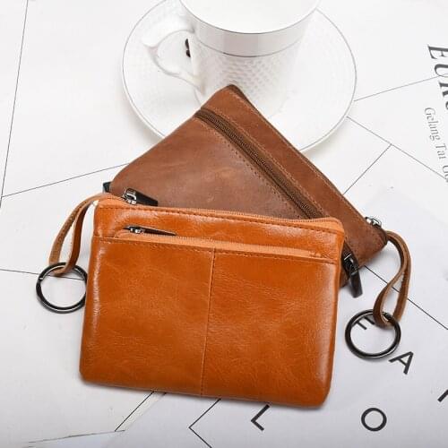 2021 Mini Purse for Men Wallet Women Genuine Leather Zipper Vintage Short Lady Small Slim Female Womens Wallet Male Thin