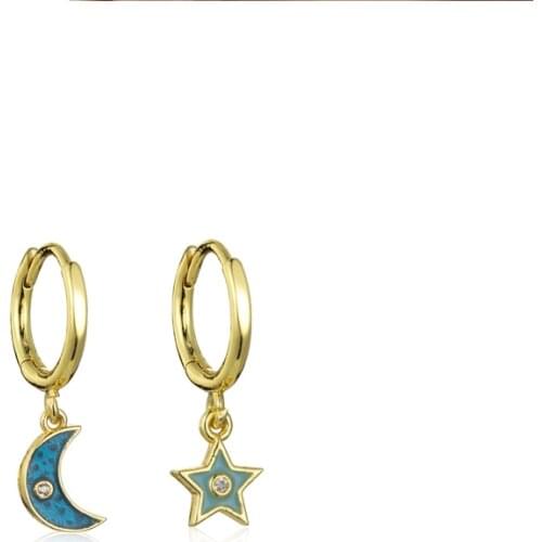 Fashion Enamel Hoop Earrings Moon Star Pendant Drop Earrings For Women Girls Guggie Jewelry