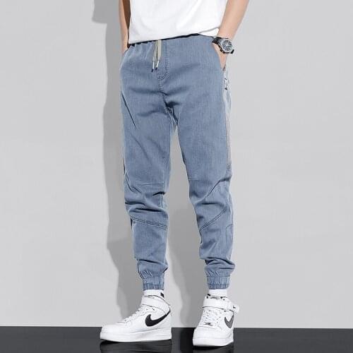Mens Imitate Jeans 2021 Jogger Harem Pants Ankle Banded Pants Loose Harajuku Style Beam Feet Casual Pants Elastic Waist Hip Hop
