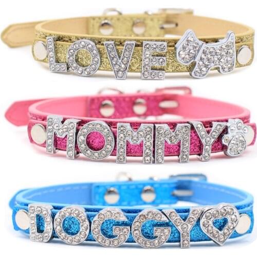 Pet Dog Collars with Buckle Puppy Cat Necklace Free 10MM Rhinestone Letters & Charms Personalized DIY Name Dog Collar