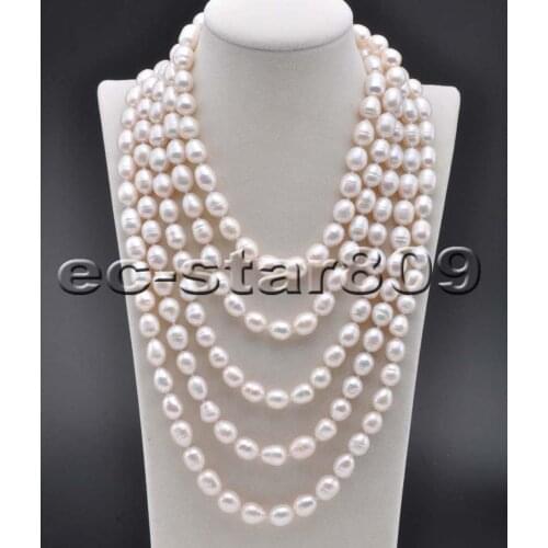 P6203 50“-100" 13mm White Rice Freshwater Cultured Pearl Necklace Women Fashion Jewelry