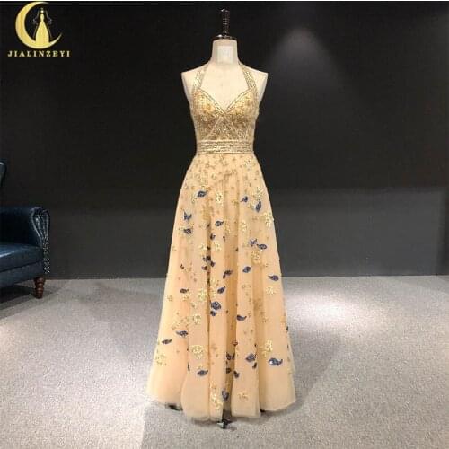 Rhine real Pictures Halter beads Sequins floor length платья женские dress women evening dress long formal dresses