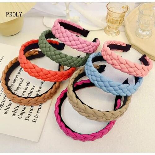 PROLY New Fashion Women Headband PU leather Braid Headwear Casual Fresh Color Hairband Handmade Hair Accessories Wholesale