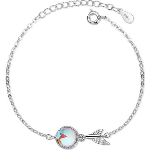 Korean Style Simple Blue Round Bead Fishtail Bracelet Charming Women Silver Color Bracelet Valentines Day Gifts