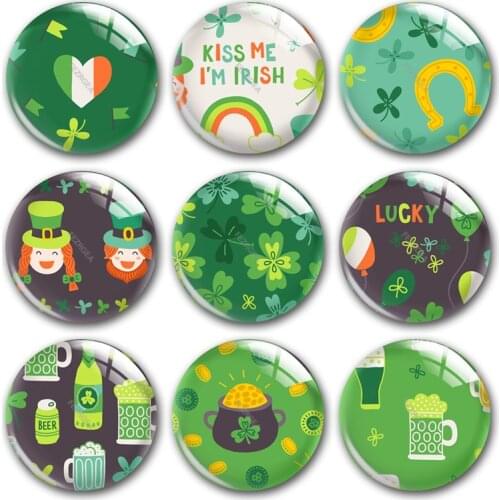 Handmade St. Patricks Day Irish Lucky Kiss Me Round Photo Glass Cabochons Demo Flat Back DIY Jewelry Making Findings Accessory