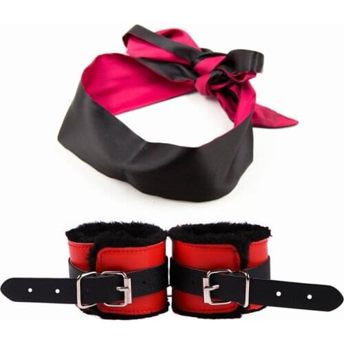 SM Sex Bondage Erotic Costumes of Leather Handcuffs Strap with Sexy Women Masquerade Eye Mask for Blindfold Fetish Bdsm Party