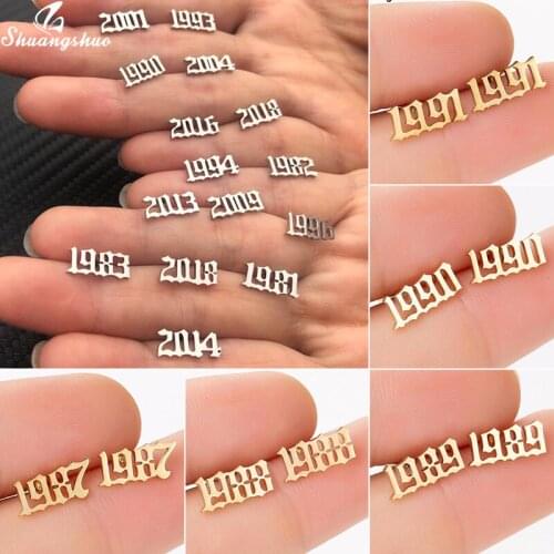 Number Stud Earrings for Women Men Birthday Gift Jewelry Stainless Steel Earing Year 1980 to 2010 Custom Gifts