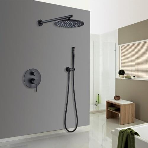 Blacken Wall Mounted Bathroom Rain Waterfall Shower Faucets Set Concealed Shower System Bathtub Shower Mixer Faucet Tap Mixer