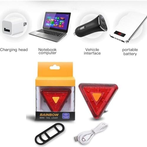 Bicycle Light Bike Taillight Red Triangle MTB Cycling Riding USB Rechargeable Warning Rear Lamp Bicycle Accessories
