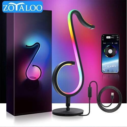 LED Musicial Note Night Light App Control RGB Atmosphere Lamp Dimmable Wall Lamp Table Lamp Creative Bedside Living Room Light