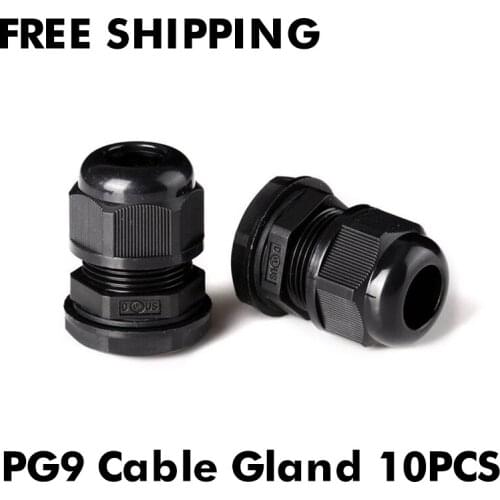 Waterproof IP68 kabeldurchführung Cable Gland 10pcs Cable entry Strain Relief Cord Grip PG9 Grey Black Plastic Nylon