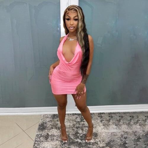 Summer V-neck Low-cut Halterneck Backless Sexy Dress Party Dresses for Women Club Outfits Goth Streetwear Y2k Wholesale Items