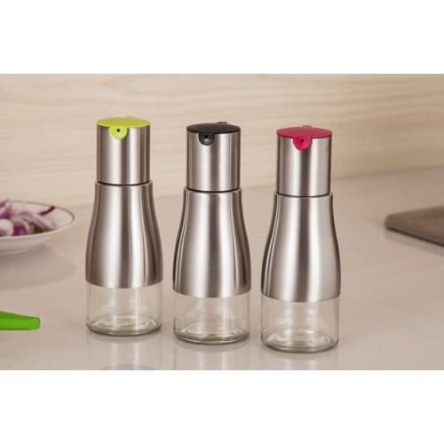1PC 320ML Kitchen Oil Bottle Stainless Steel Glass Soy Sauce Vinegar Cruet Storage Dispenser Gravy Boats KE 1476
