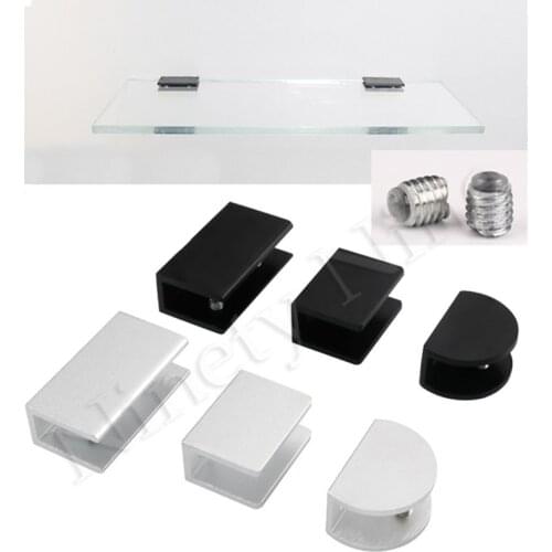 10Pcs/Lot Silver Matte Black Aluminum Wall Glass Shelf Clamp Bracket Holder Clip No-Drill Fixed Panel Glass Clamp