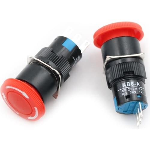 2pc Emergency Stop Push Button Switch Red Mushroom Cap Self Lock AC 250V 5A Switch Equipment Lift Elevator Latching