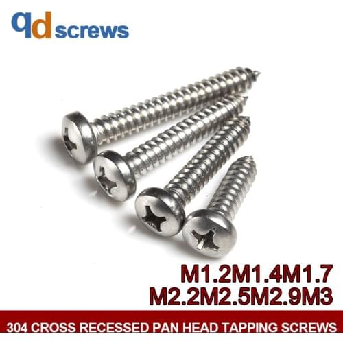 304 M1.2M1.4M1.7M2.2M2.5M2.9M3Cross recessed pan head tapping screws self-tapping Phillip round screw GB845 DIN7981 ISO 7049