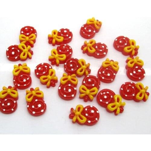 50Pcs Resin Red Lollipop Decoration Crafts Flatback Cabochon Scrapbooking Fit Hair Clips Embellishments Beads Diy