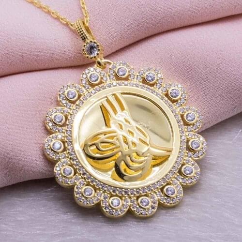 925 Sterling Silver Gold Plated Women Necklace with Circular Ottoman Sign