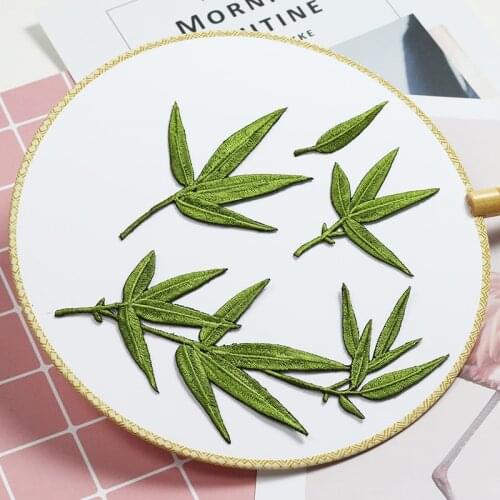 AHYONNIEX 1Piece Green Bamboo Patch DIY Hole Repair Embroidery Iron On Patch for Clothing Sticker Beautiful Leaves Patches