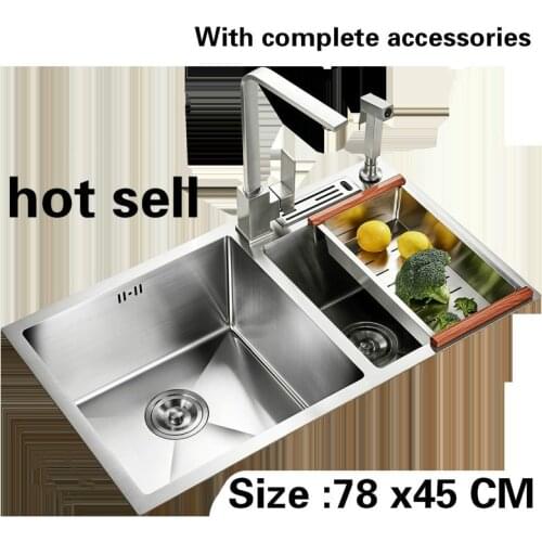 Free shipping Hot sell kitchen sink ordinary 3mm double groove food grade 304 stainless steel durable 78x45 CM