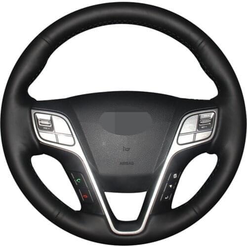 Car Steering Wheel Cover Hand-stitched Black Artificial Leather For Hyundai Santa Fe 2013-2018 ix45 2013 2014 2015 2016