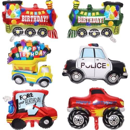 DIY Cartoon Car Balloons Fire Truck Car Train Foil Balloon Ambulance Globos Children Gifts Birthday Party Decorations Kids balls