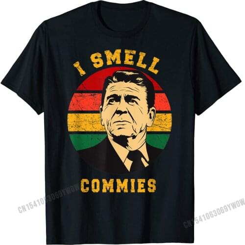 I Smell Commies Ronald Reagan Funny Retro Vintage Art T-Shirt Men Tshirts Tops Tees Company Cotton Customized Geek Men