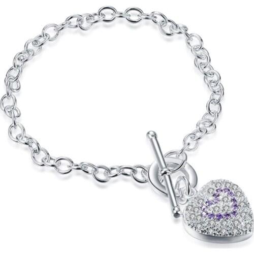 Hot Silver color heart pendant charm bracelet with zircon fashion jewelry wedding gift for woman good quality H307