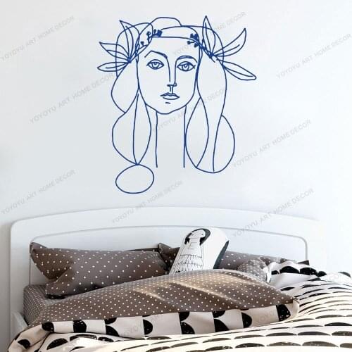 Women And Flower Line Draw Art Wall Sticker For Home Decor Living Room Fashion Wall Decals Valentines Removable Murals CX1437