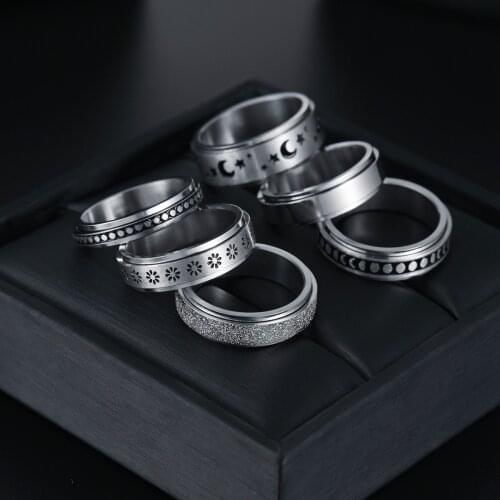 Men Womens Stainless Steel Ring Rotatable Star Moon Flower Rings Wedding Engagement Ring Finger Ring Steel Jewelry Gifts
