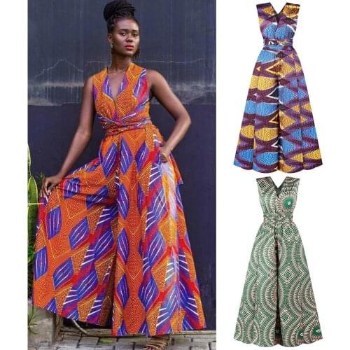 African Clothing Ankara Print Sexy Nightclub Playsuits Autumn Bandages Multi Wear DIY Wide Leg Jumpsuit Women Robe Party Romper