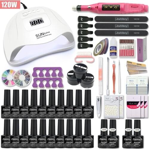 120W/80W UV Lamp Nail Set For Manicure Kit 10&20 Color Gel Varnish Set Nail Drill Machine Kit Nail File Tool Nail Extension Set