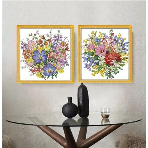 Wild bouquet flowers Cross Stitch Kits Peony Printed patterns canvas Embroidery Needlework set Cross-stitch Easy DIY Home Decor