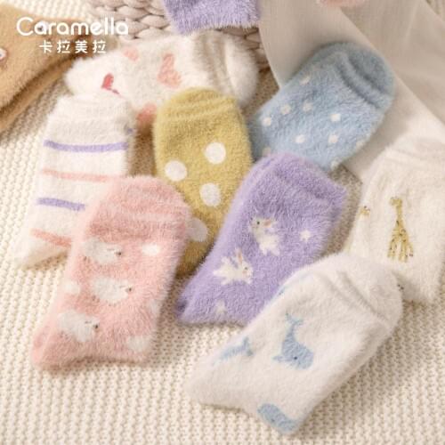 Caramella 2020 New Thick Women Socks 2Pairs/Lot Winter Soft Fleece Warm Women Socks Cute Cartoon Animal Socks Sheep Short Socks