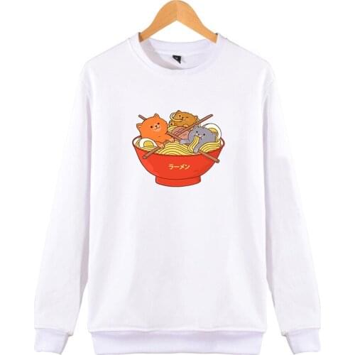 New Arrival 2019 Winter Japanese Anime Ramen And Cat Cute Sweatshirt Pullover Hoodie Unisex Harajuku Clothes
