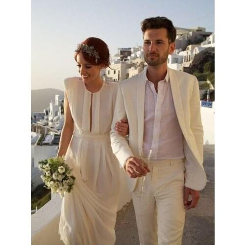 ANNIEBRITNEY Ivory 2 Piece Slim Fit Men Formal Suit Tailor Made Groom Wedding Tuxedo 2 Piece Prom Wedding Business Men Suit Set