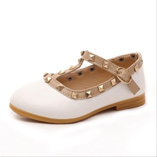 Girls Shoes Rivest Leather Shoes For Big Girl Princess Shoes White Bridal Shoes Kids Flats Baby Dance Shoe For Children Toddlers