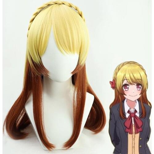 D4DJ Aimoto Rinku Cosplay Wig 60cm Long Curly with Split Hair Hoop Heat Resistant Synthetic Hair Party Wig
